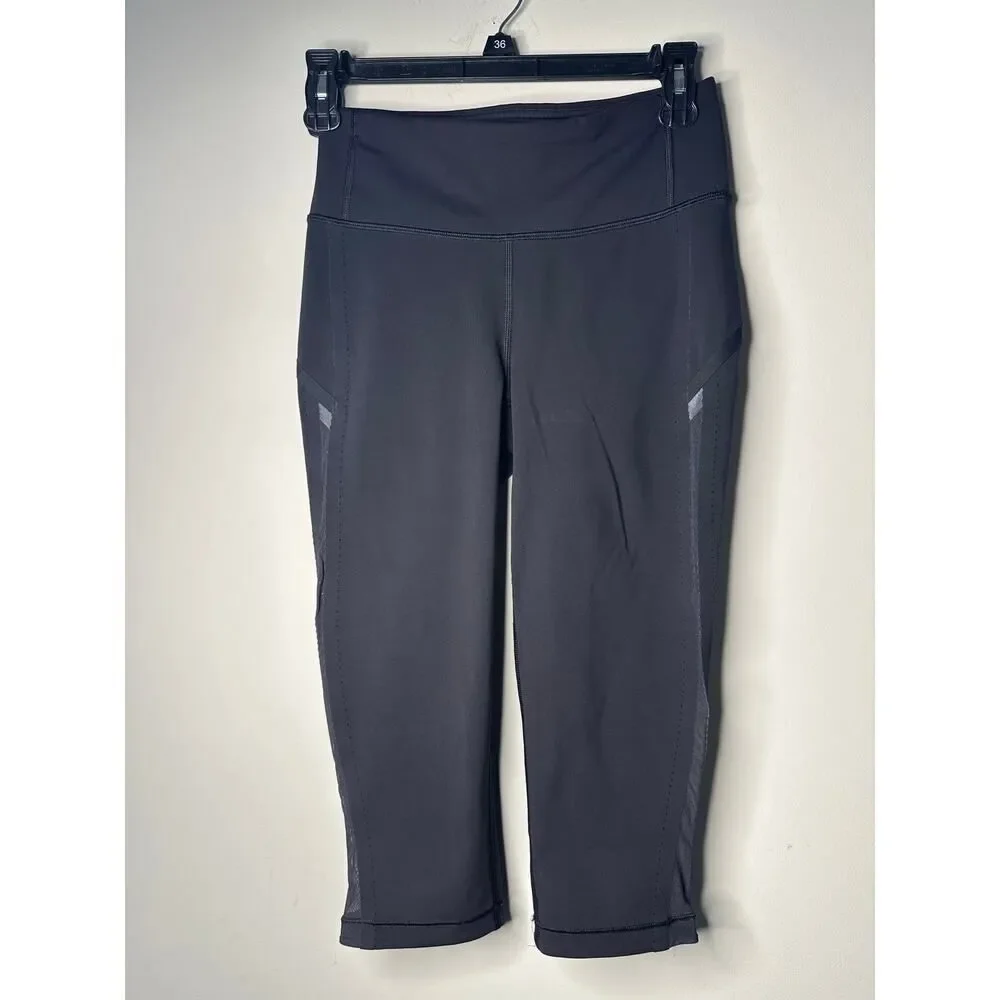 Lululemon Train Times Crop 17 Black Mesh‎ Panel Leggings W6ACCS Size 4